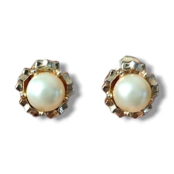 Vintage Sarah Coventry Clip On Earrings Gold Tone Faux Pearl - Picture 1 of 7